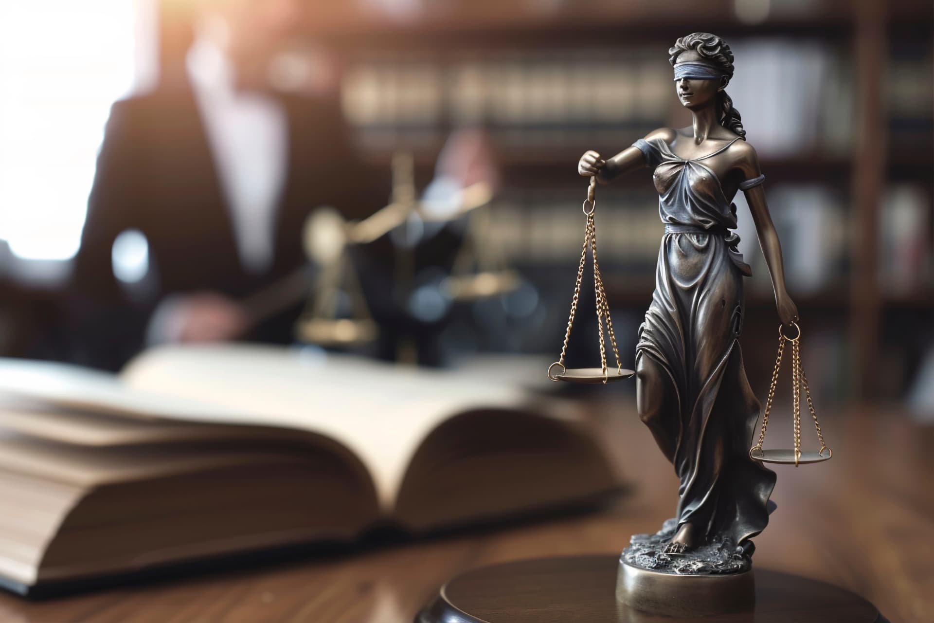 Estátua da Justiça com livro aberto